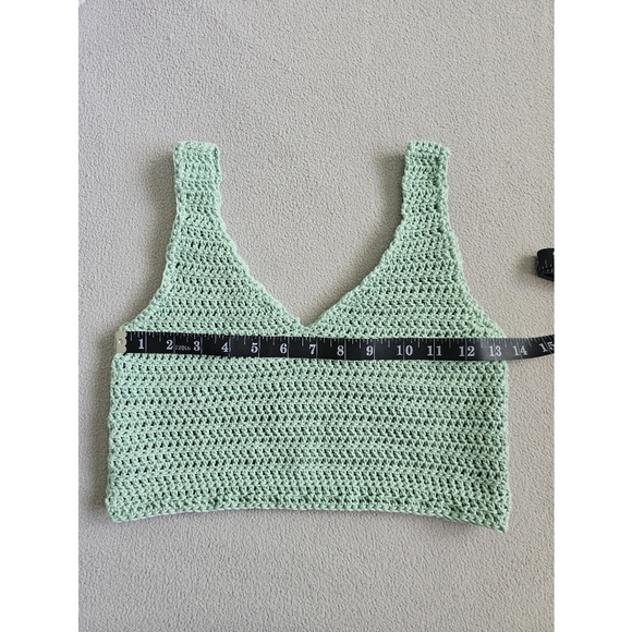 Crochet Open Knit V-Neck Cropped Tank - Mint (Handmade) - Picture 7 of 9